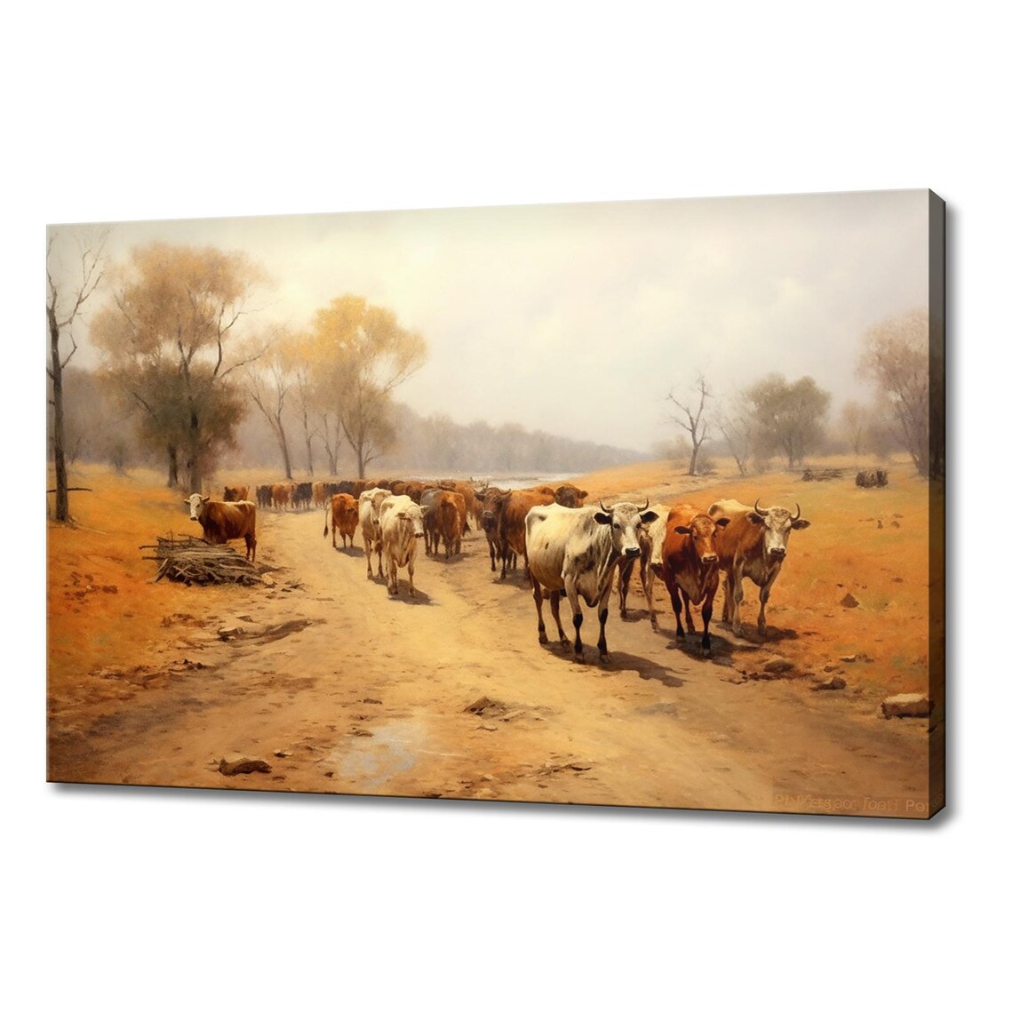 Cattle Herd On Dusty Country Road Autumn Trees Vintage Farm Art Poster