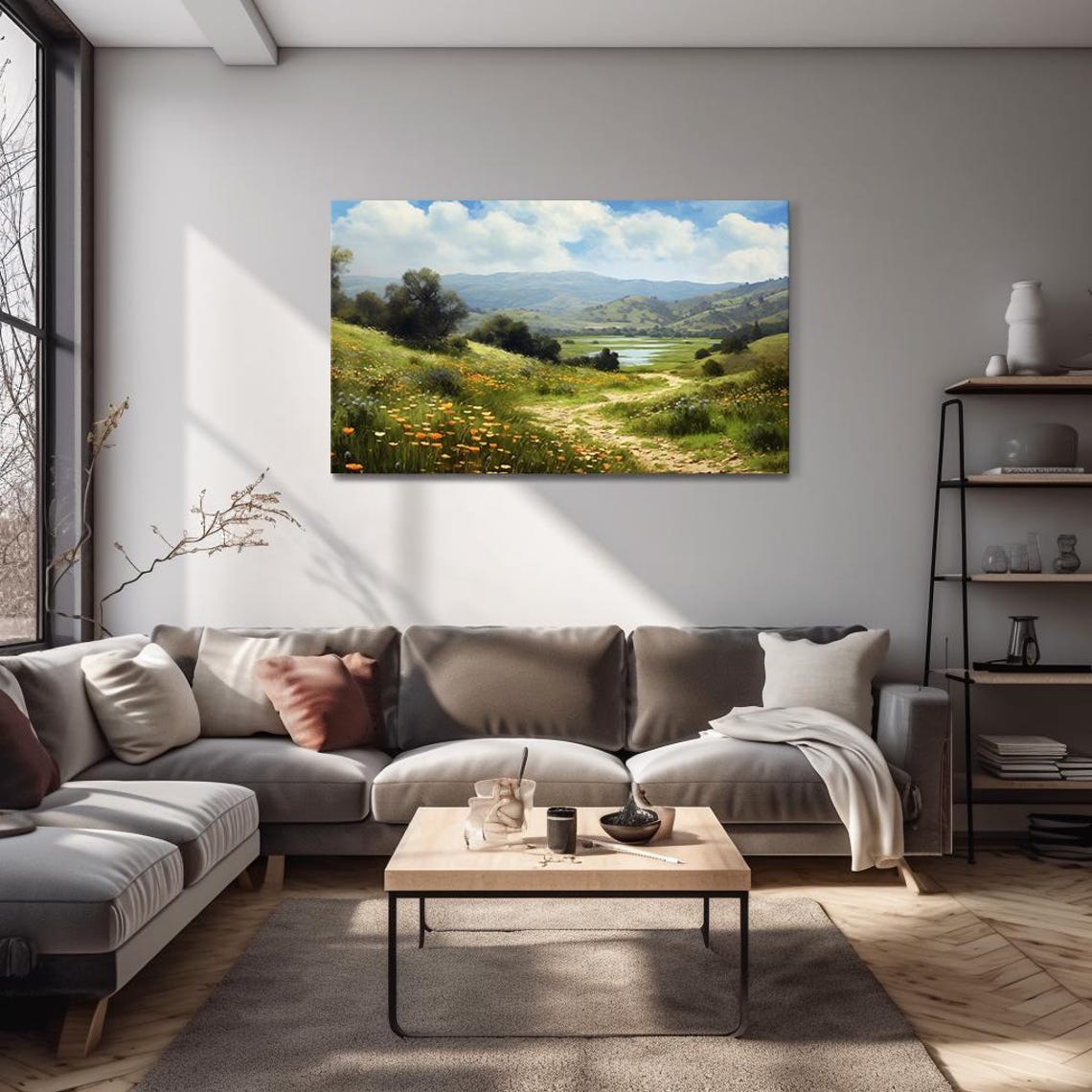 Flower Meadow Path Rolling Hills Vintage Countryside Landscape Poster - Image 4