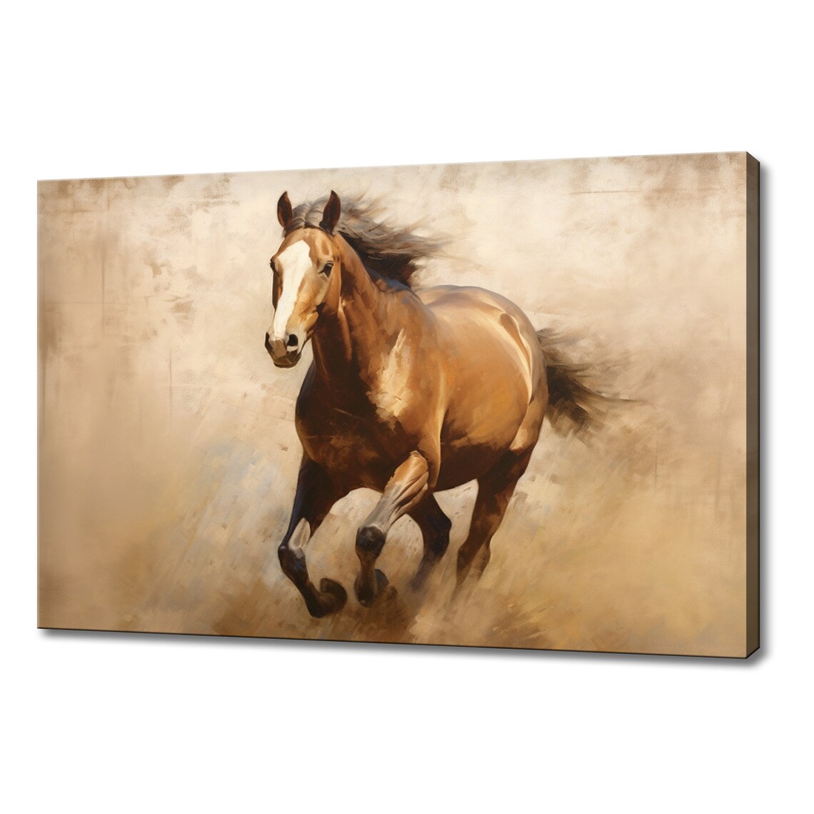 Brown Horse Running Vintage Painting Style Print Farmhouse Decor Art Neutral Nature Picture Wall Hanging Fine Art Vintage