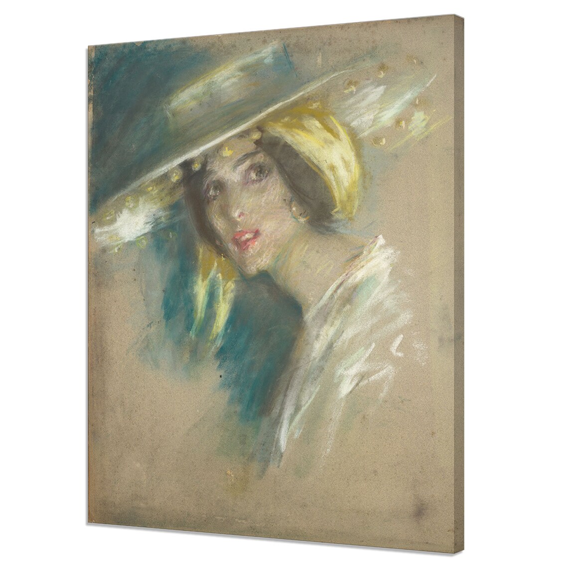Elegant Spanish Woman in Wide Hat Pastel Fashion Portrait Print