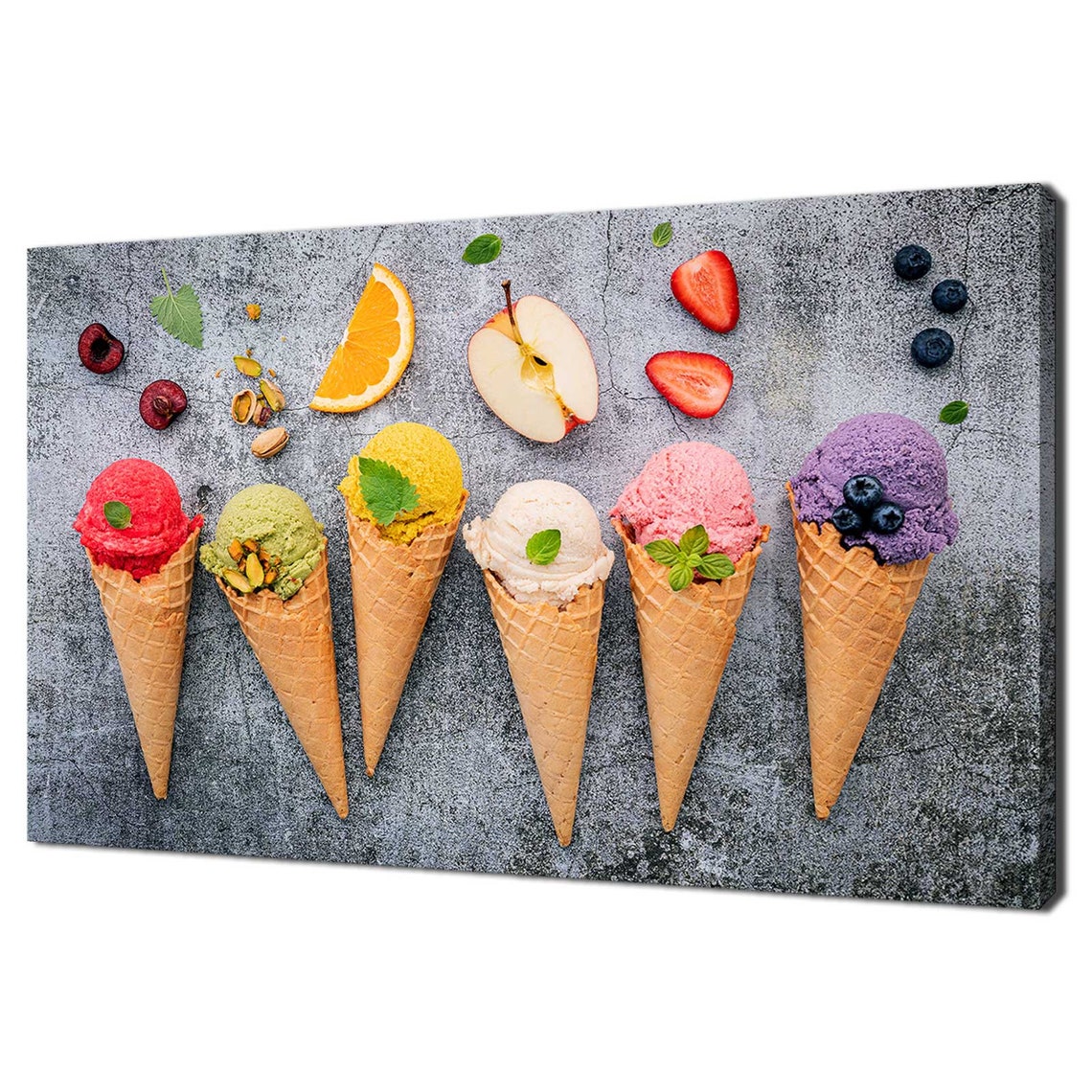 Colourful Ice Cream Cones Fresh Fruit Summer Dessert Art Print