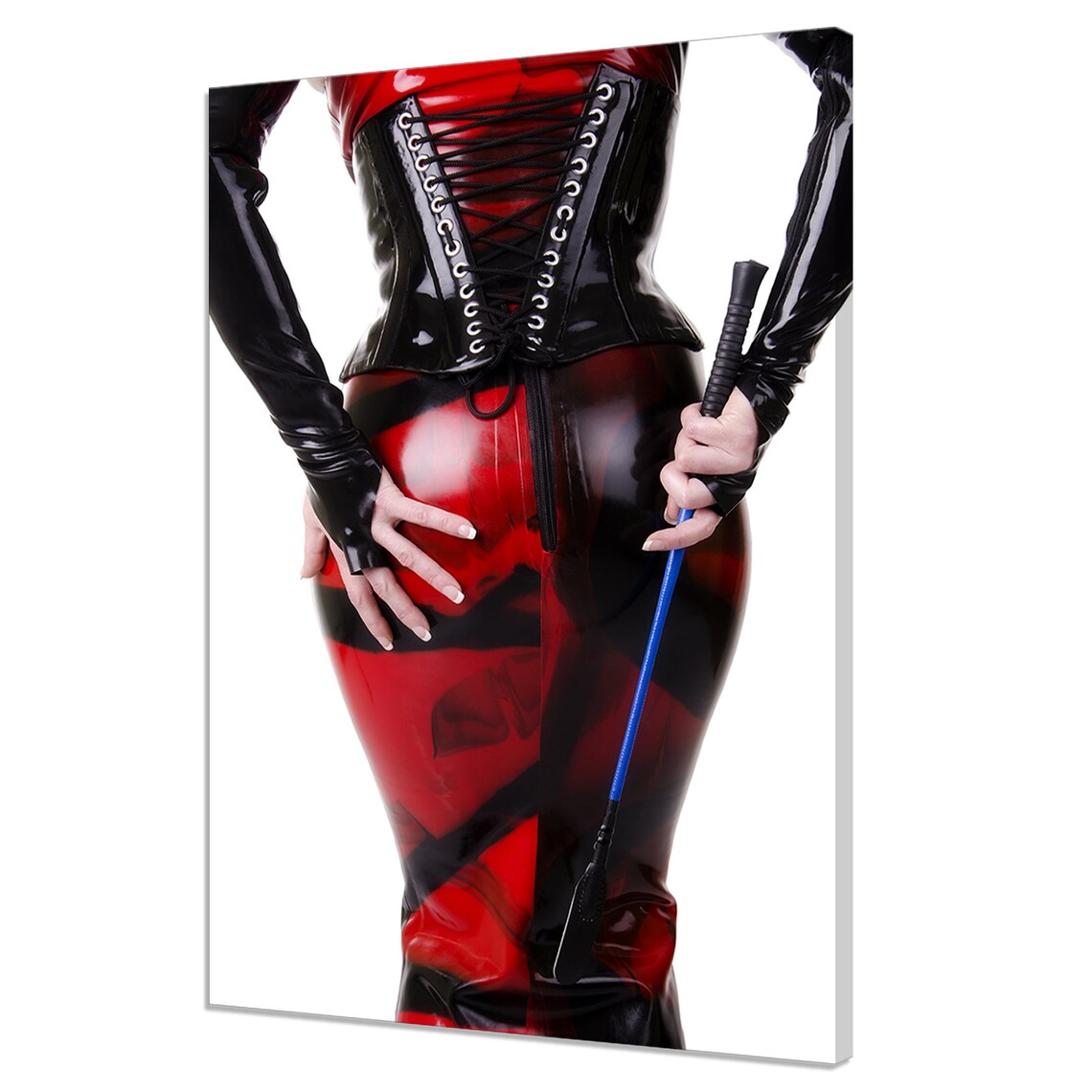 Woman Red Black Latex Leather Fetish Fashion Crop Whip Studio Portrait Wall Art