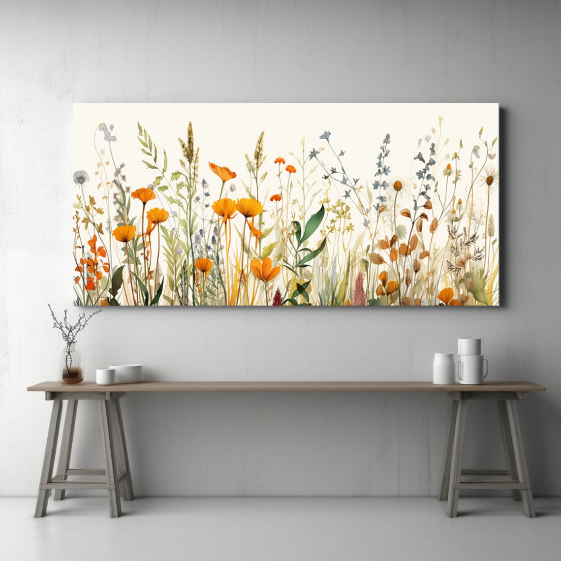 Orange Spring Wildflowers Meadow, Watercolor Art Print - Image 3