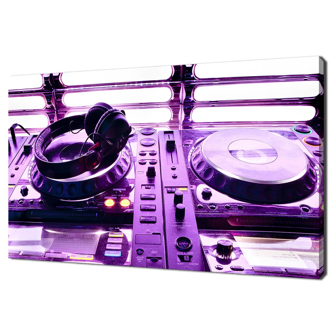 DJ Mixer Headphones Purple Club Lighting Music Equipment Wall Art Print