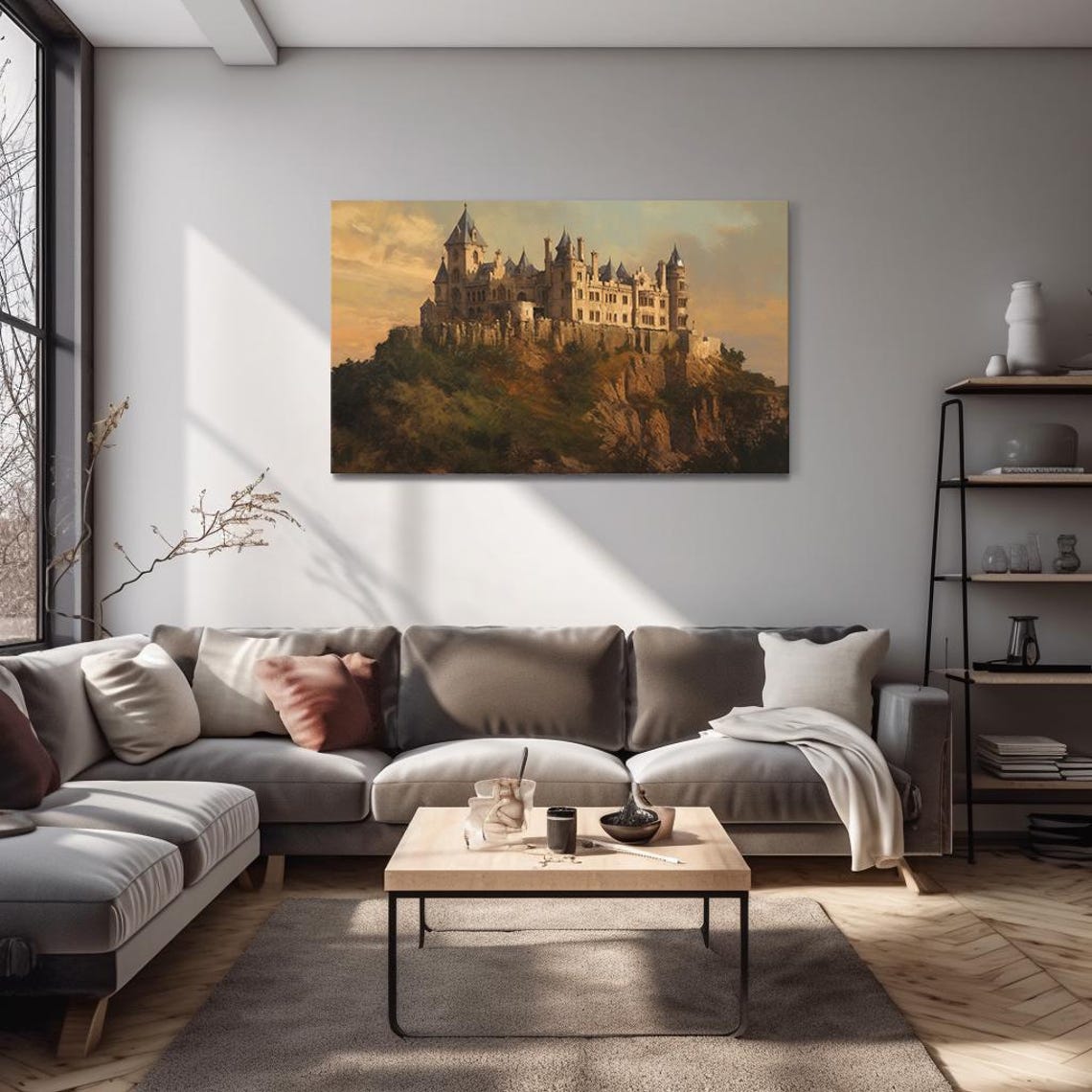 Medieval Castle On Hill Sunset Turret Stone Fortress Landscape Poster - Image 4