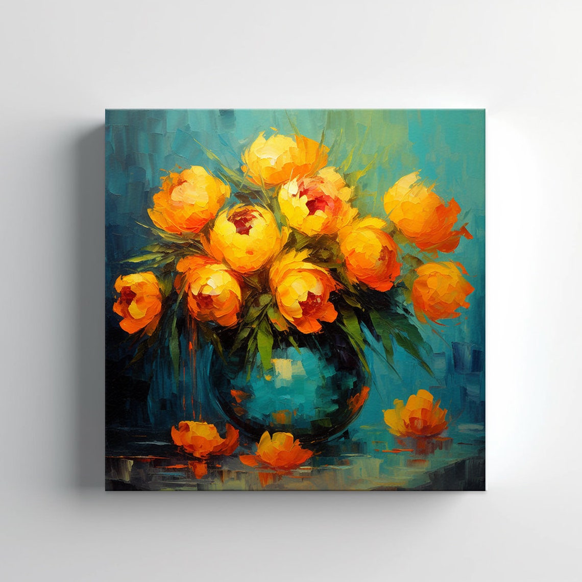Bouquet Of Yellow Peony Flowers In A Vase Oil Painting Style Print Wall Art Modern Floral Design Home Decor Flowers Wall Art - Image 2