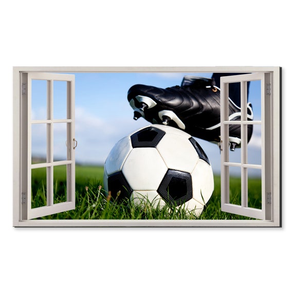 Football Soccer Kick Off Window View Window Frame Style Modern Design Home Decor Print Wall Art Picture Ready To Hang
