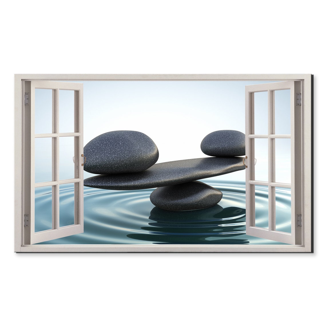 Balanced Zen Stones Window View Window Frame Style Modern Design Home Decor Print Wall Art Picture Ready To Hang