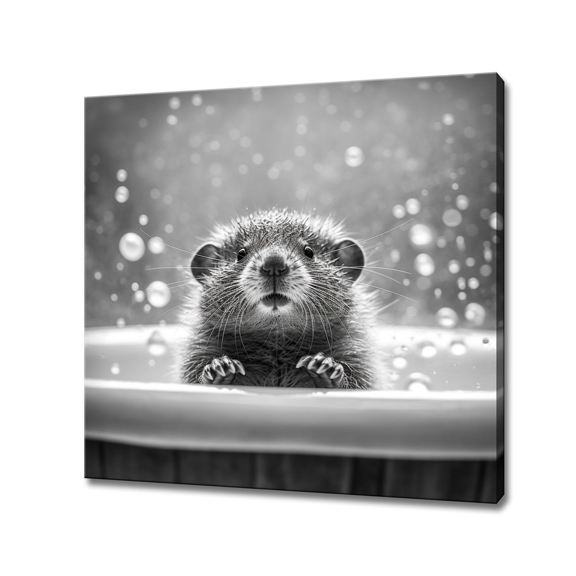 Cute Wet Rat In A Bubble Bath Black And White Nursery Wall Art