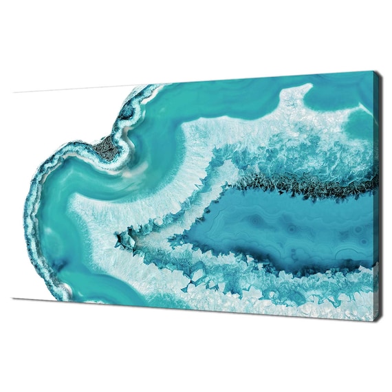 Teal Blue Agate Crystal Gem Stone Close Up Modern Design Home Decor Print Wall Art Picture