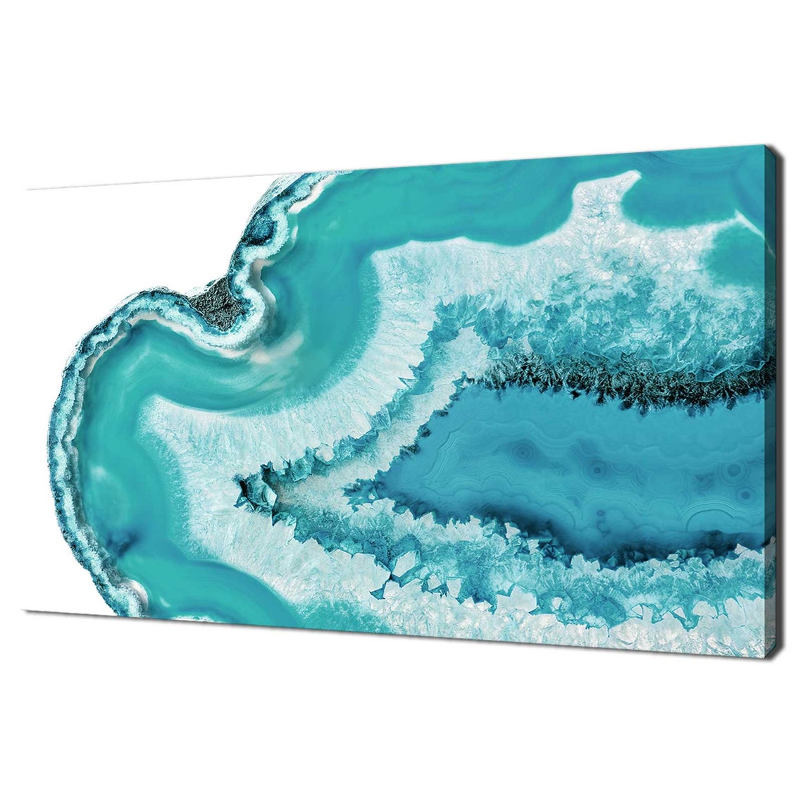 Teal Blue Agate Geode Slice Crystal Mineral Abstract Art Poster