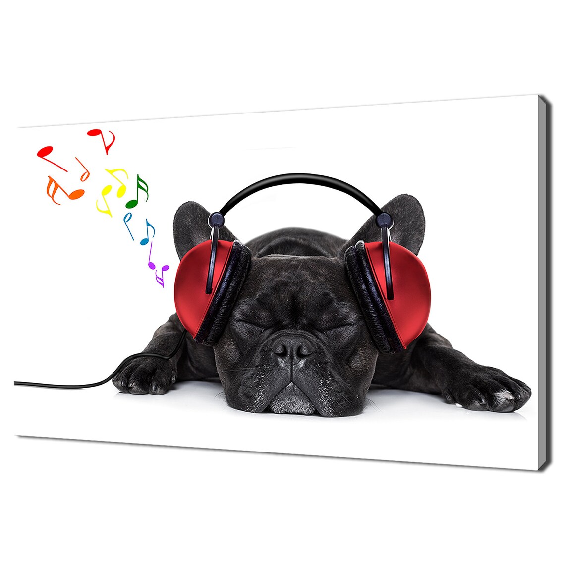 French Bulldog Puppy Wearing Red Headphones Music Lover Dog Poster