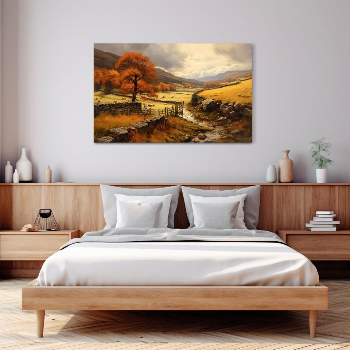 Autumn Countryside Valley Stone Walls Sheep Vintage Rustic Poster - Image 3