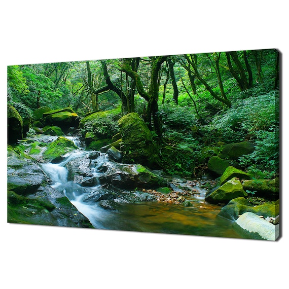 River Cascade In The Green Forest Landscape Modern Design Home Decor Print Wall Art Picture Wall Hanging