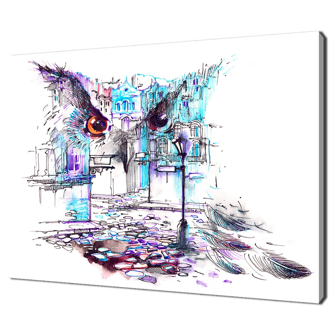 Ancient City and Owl Watercolor Travel Poster