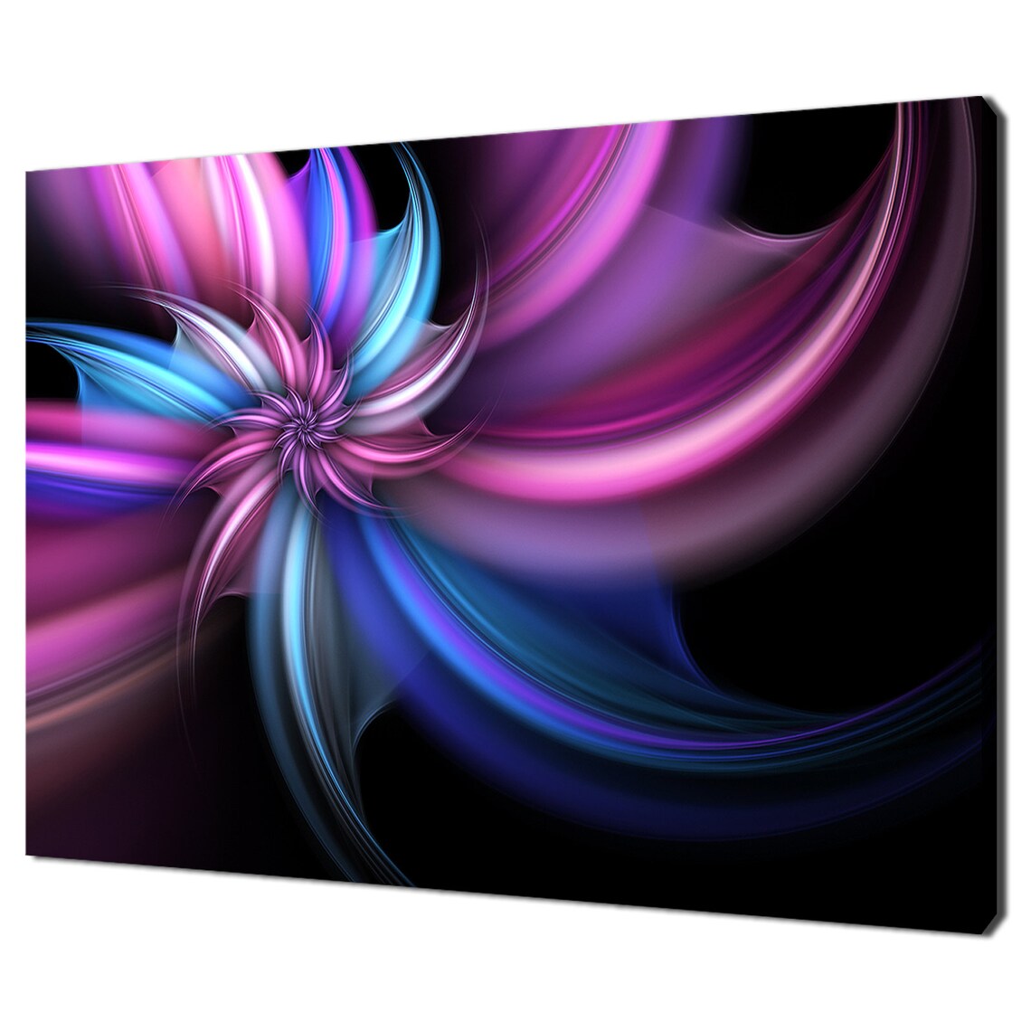 Purple Blue Fractal Flower Abstract Neon Swirl Glow Modern Art Poster
