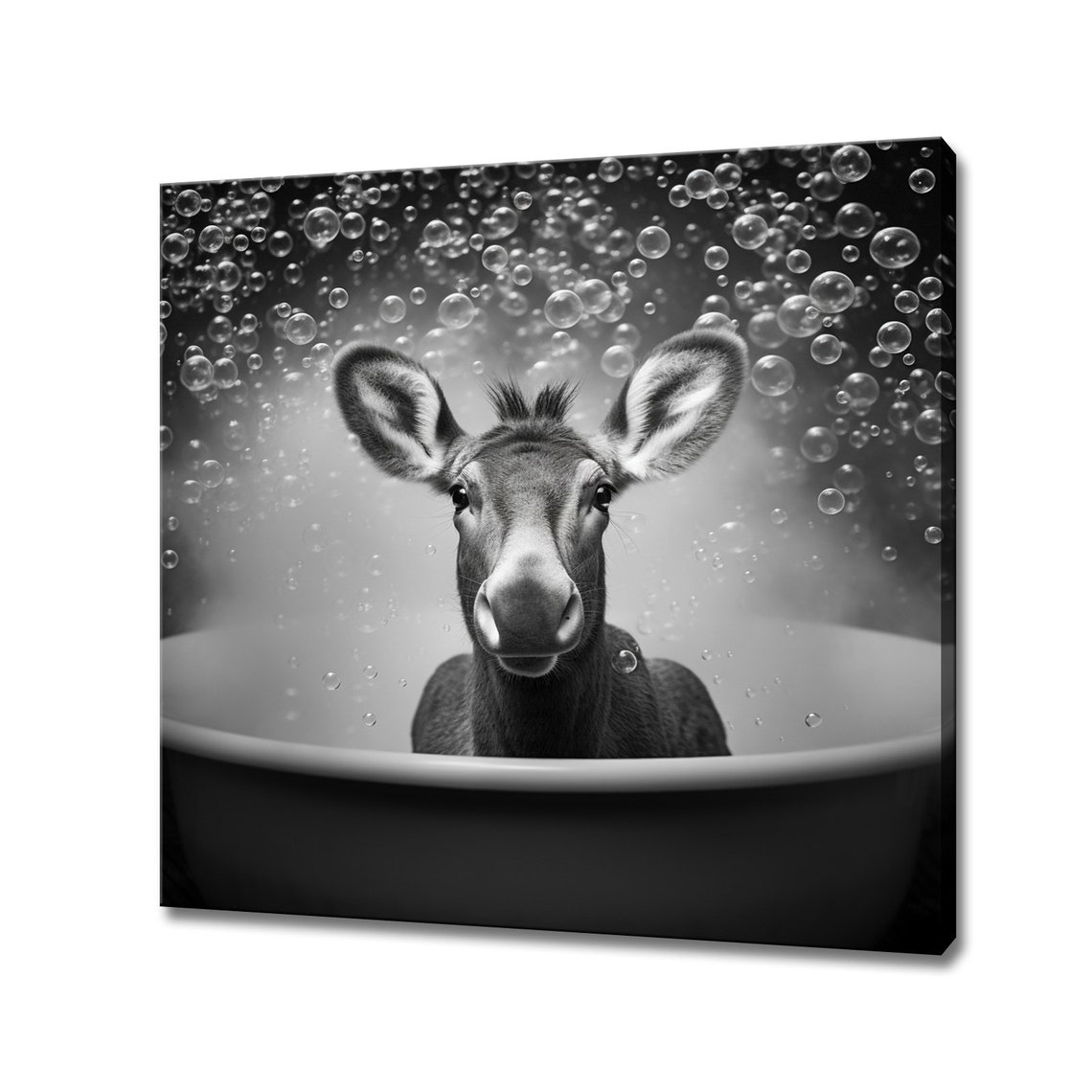 Cute Baby Donkey In A Bubble Bath Black And White Nursery Art Print