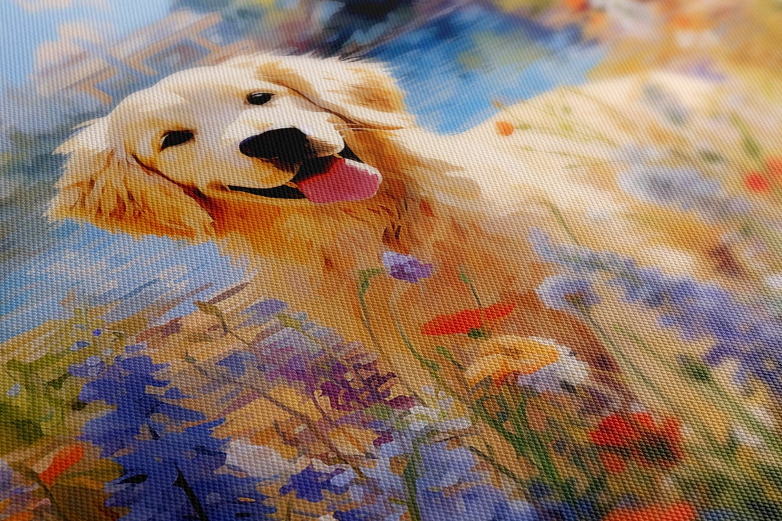 Cute Golden Retriever Dog Print Gift For Golden Retriever Dog Lover Colourful Dog Portrait Painting Print Dog Pet Wall Art - Image 4