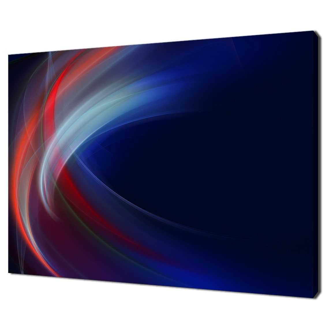 Red Blue Abstract Light Waves Dark Navy Modern Contemporary Art Poster