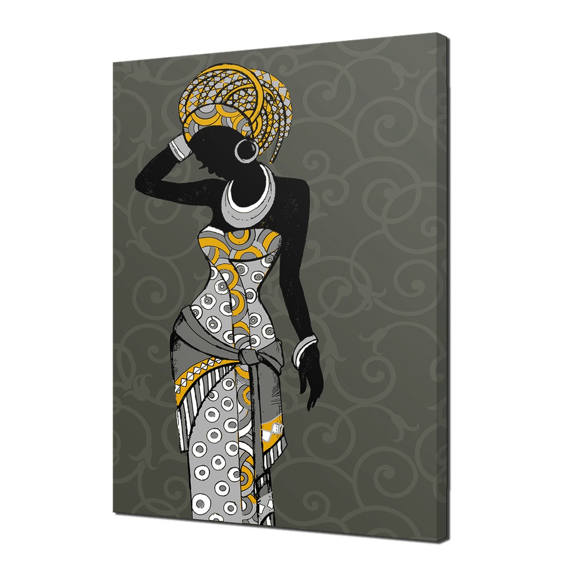 African Woman Traditional Dress Blue Grey Silhouette Elegant Art Print - Image 3