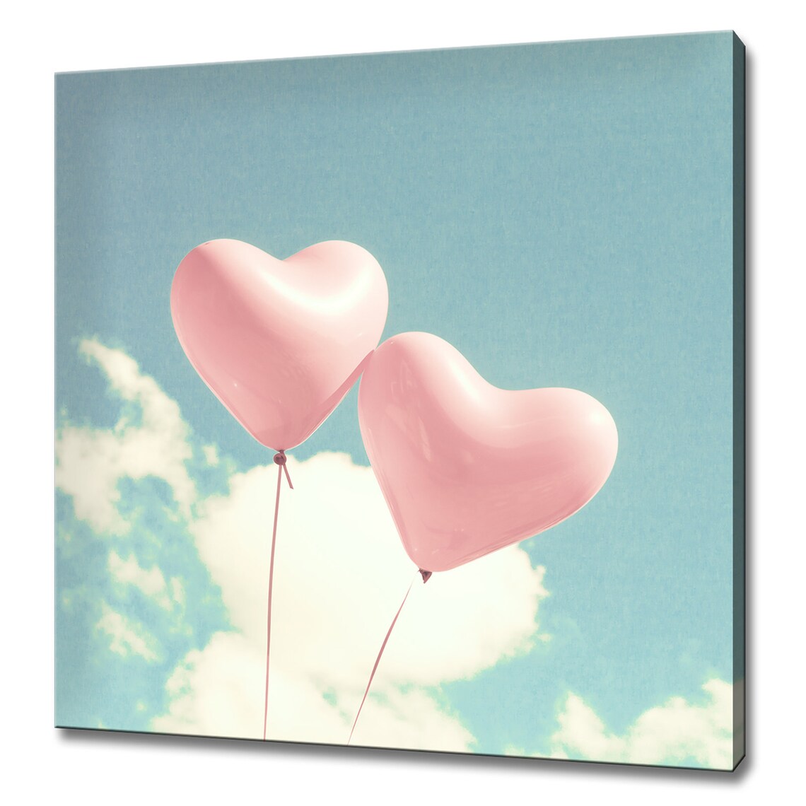 Beautiful Pink Coral Heart Balloons On Blue Sky Modern Design Decor Print Wall Art Picture