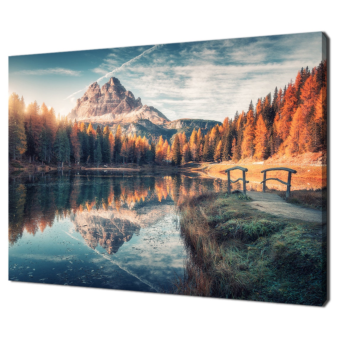 Dolomites Lake Mountains Reflection At Sunrise Landscape Modern Design Home Decor Print Wall Art Picture