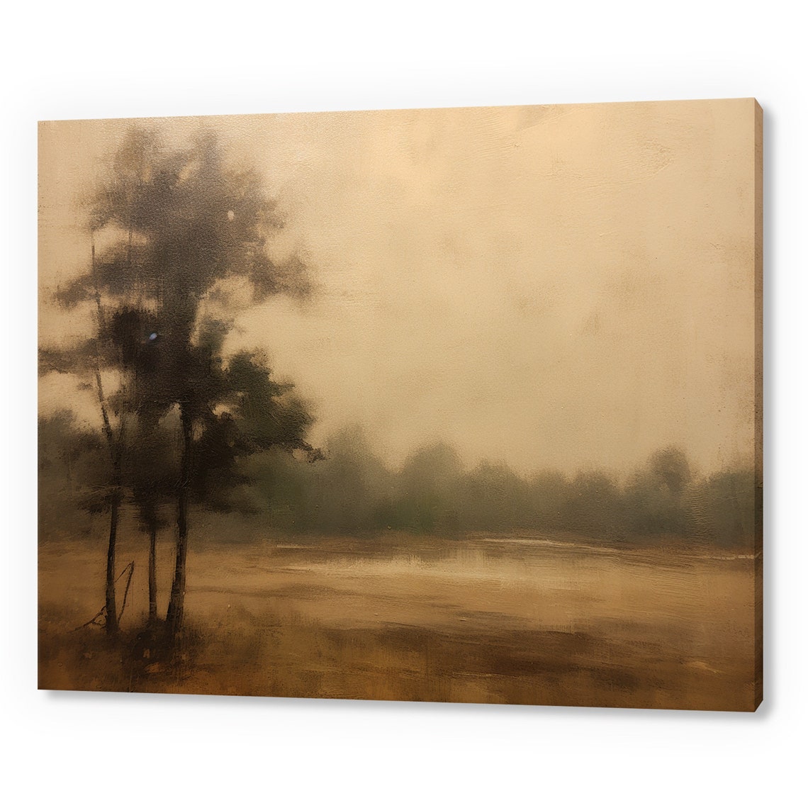 Misty Sepia Field With Dark Trees Foggy Minimalist Landscape Poster