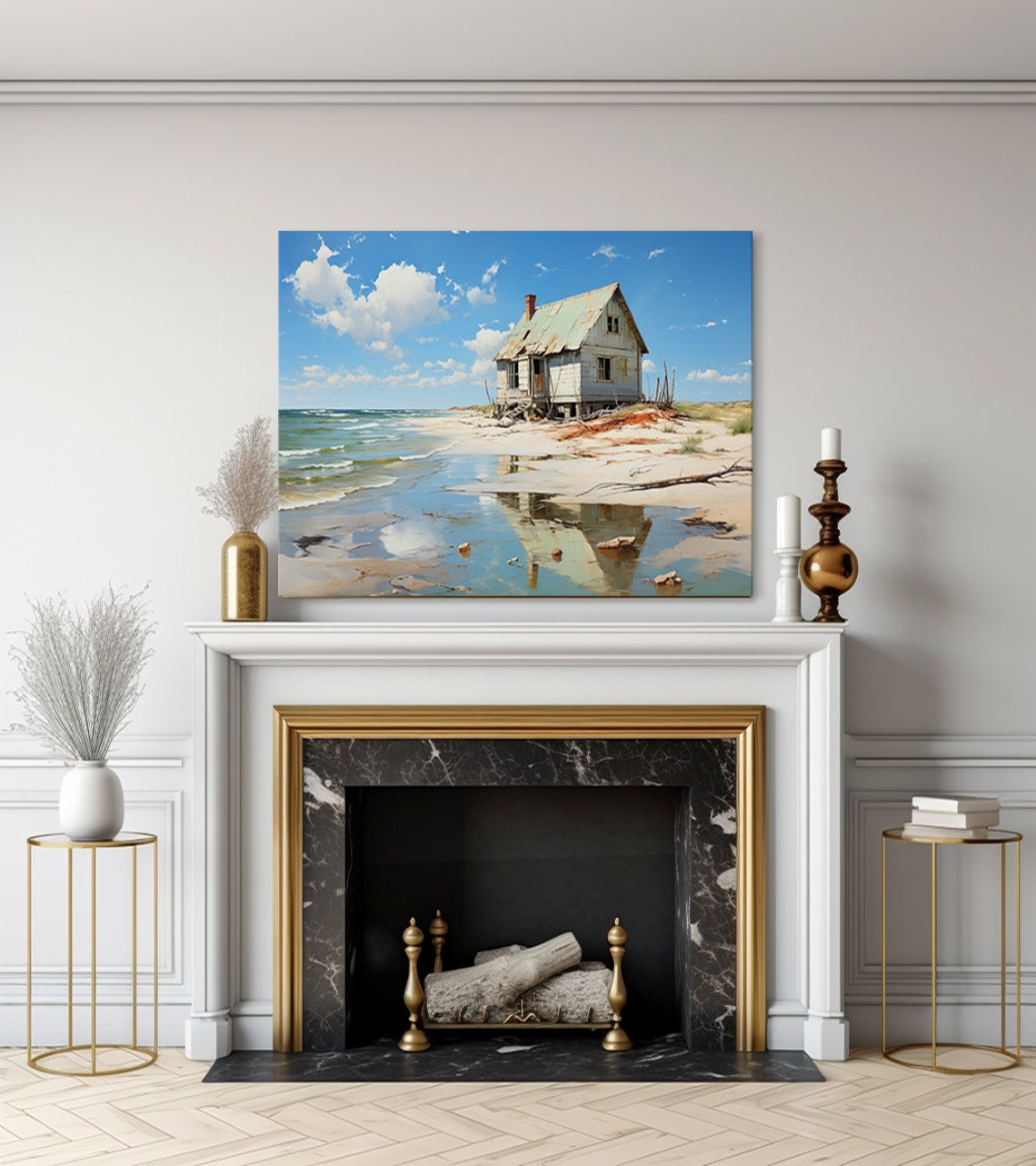 Abandoned House By The Sea Vintage Landscape Moody Painting Style Print Farmhouse Decor Art Neutral Nature Picture Wall Hanging - Image 3