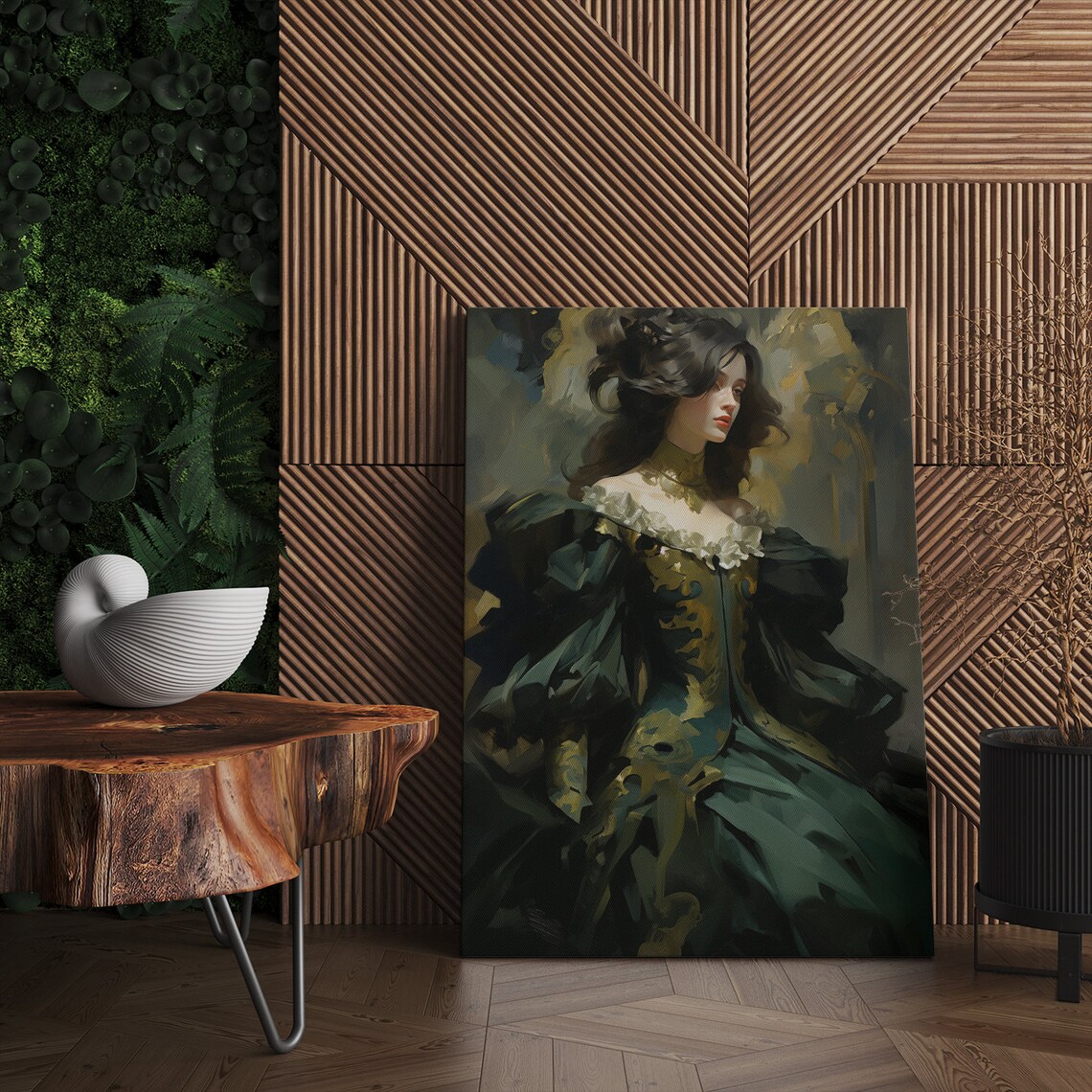 Elegant Lady in Green Gold Victorian Gown Regal Beauty Painting Poster - Image 4