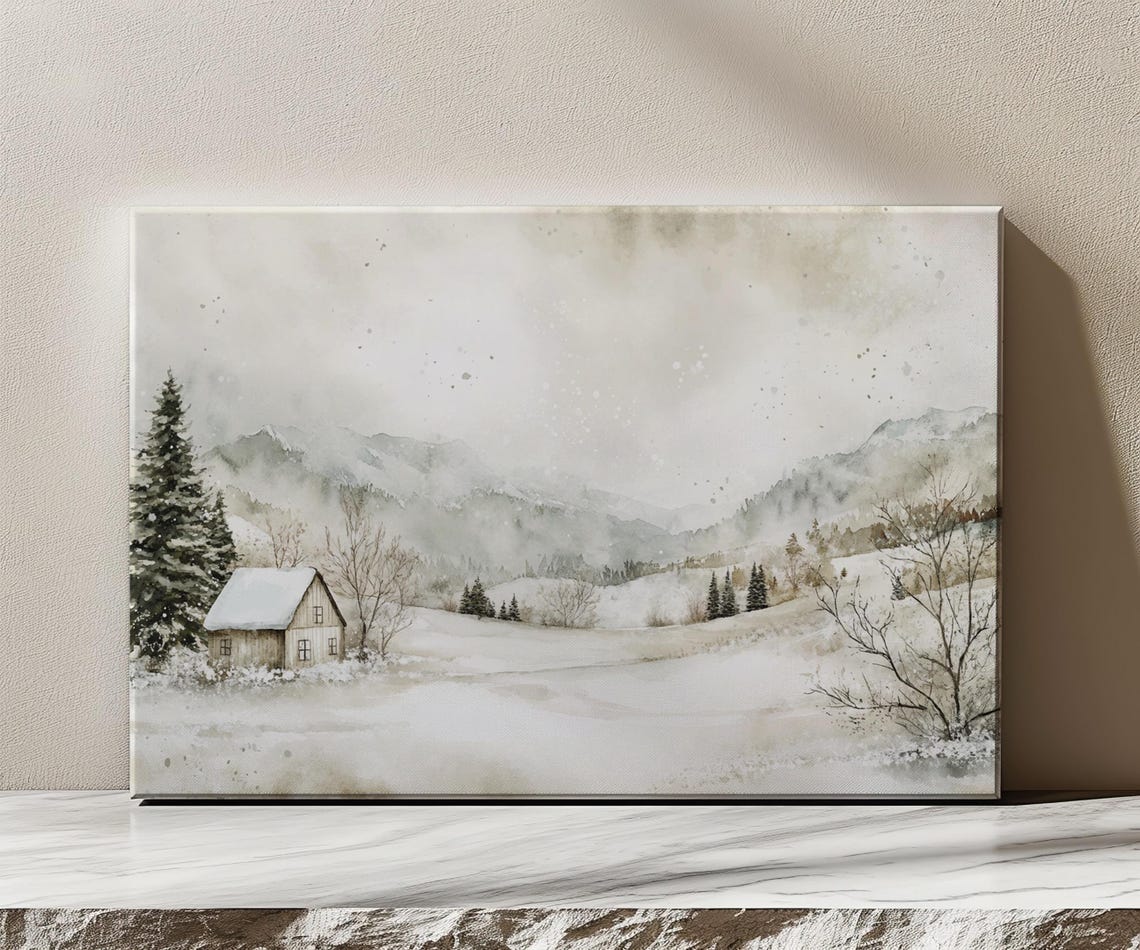 Snowy White Christmas Village Houses Vintage Painting Style Print Farmhouse Decor Art Nature Picture Wall Hanging Fine Art Print - Image 3