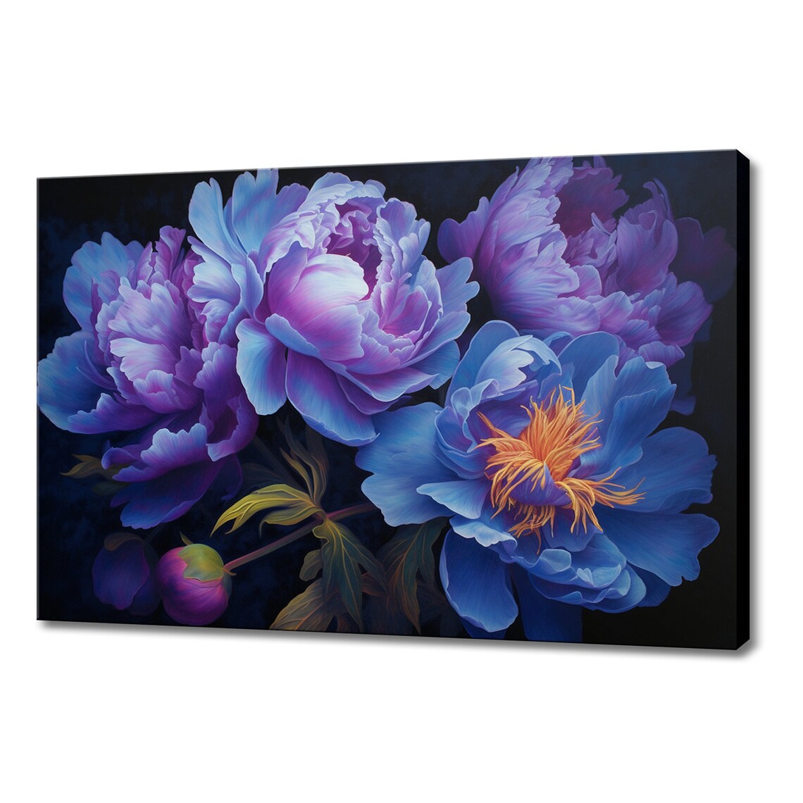 Blue Purple Peony Flowers Vintage Bouquet Painting Style Print Farmhouse Decor Art Nature Picture Wall Hanging Fine Art Print