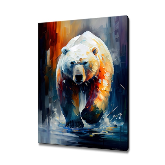 Powerful Colourful Polar Bear Walking Through Water Wildlife Poster