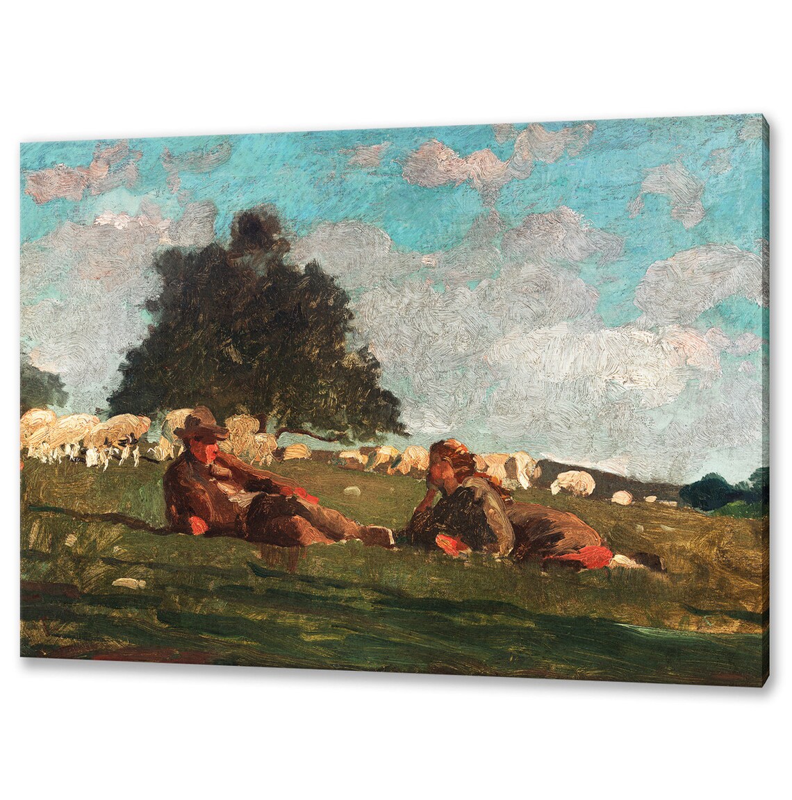 Boy and Girl in a Field with Sheep 1878 by Winslow Homer Print