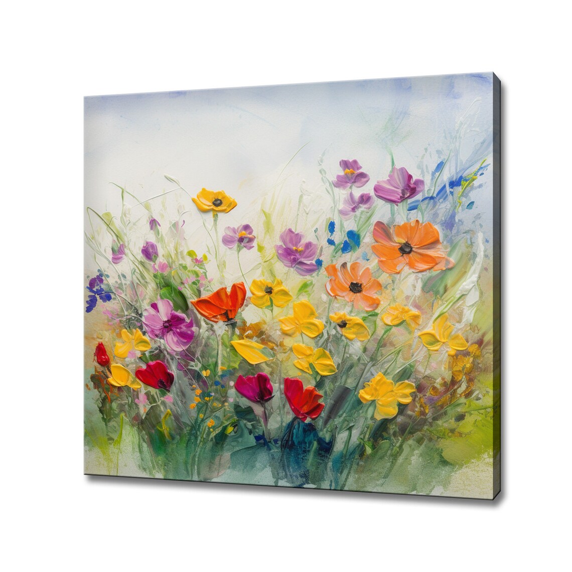 Rainbow Wildflower Meadow Poppies Oil Painting Wall Art Print