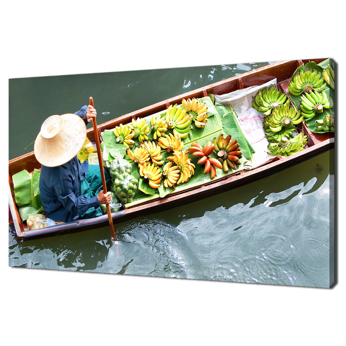 Thailand Floating Market Banana Boat Vendor Canal Scene Travel Poster