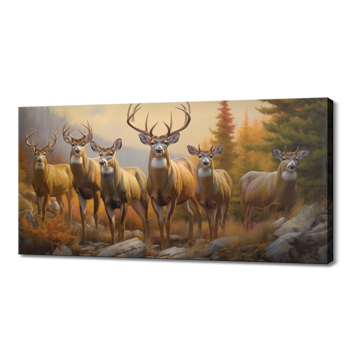 Whitetail Deer Herd Autumn Forest Clearing Bucks Antlers Nature Poster
