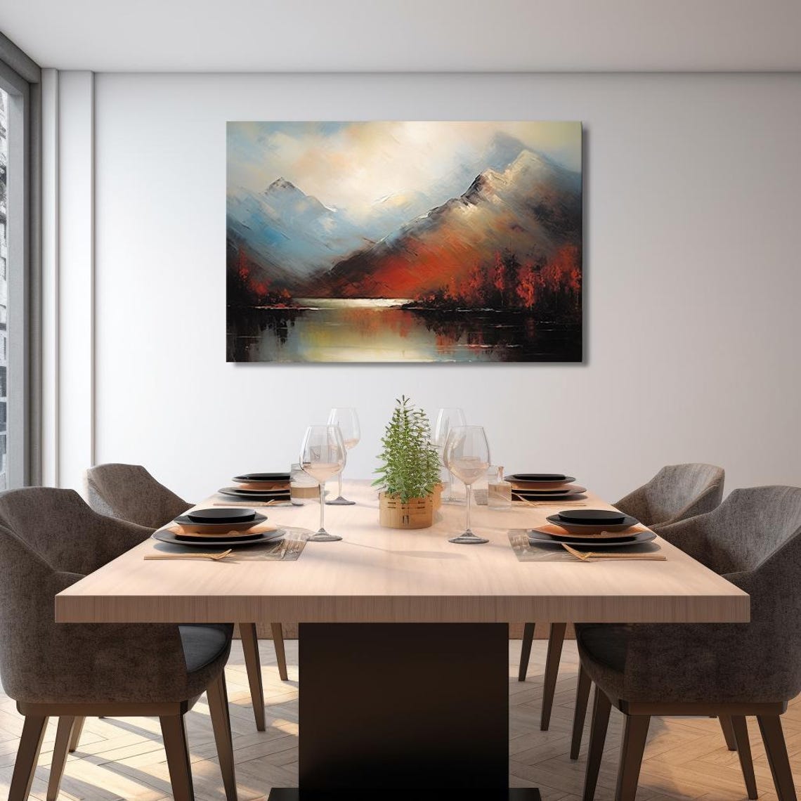 Fiery Autumn Mountains Red Slopes Lake Reflection Vintage Art Poster - Image 2