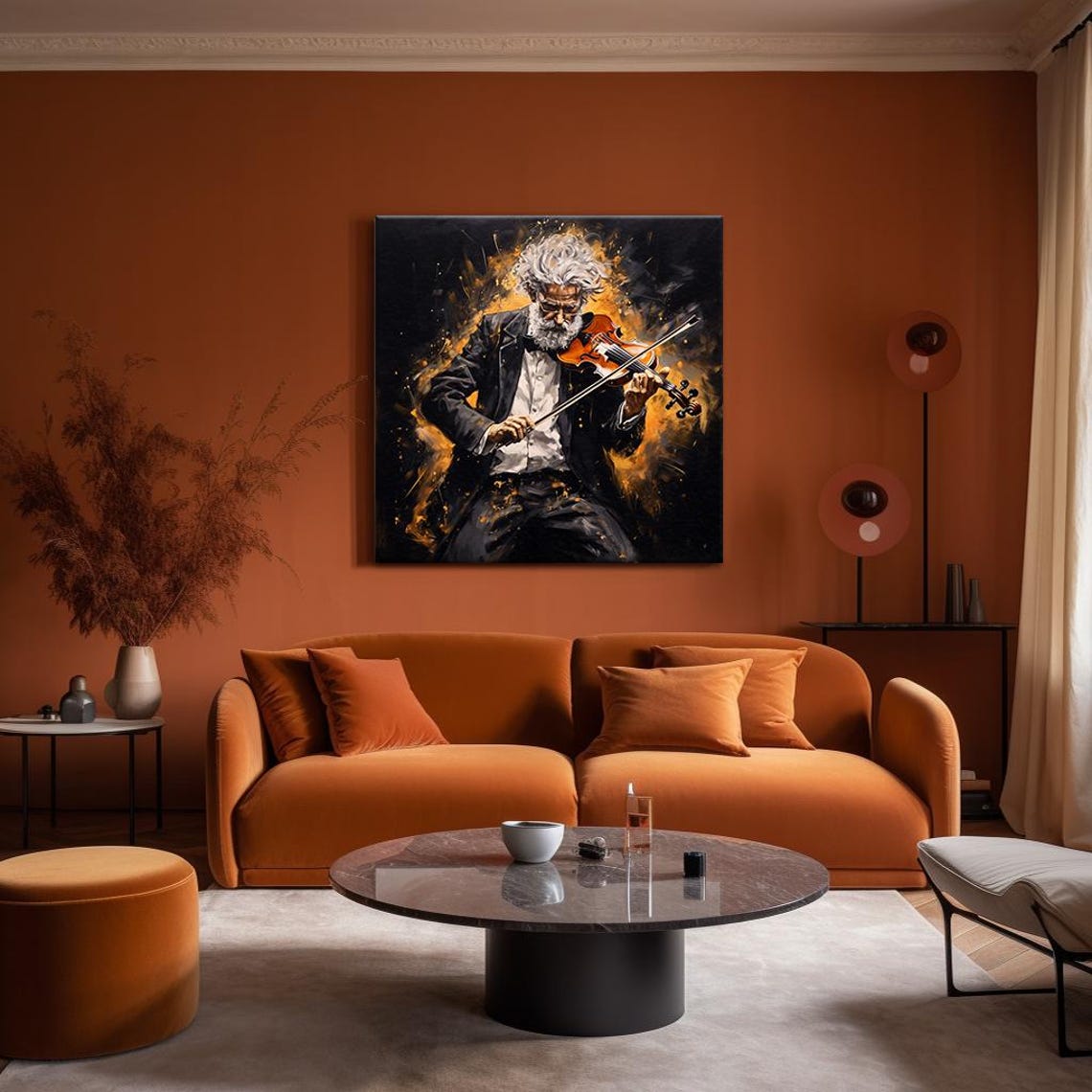 Elderly Violinist Golden Stage Black Gold Classical Music Poster - Image 4