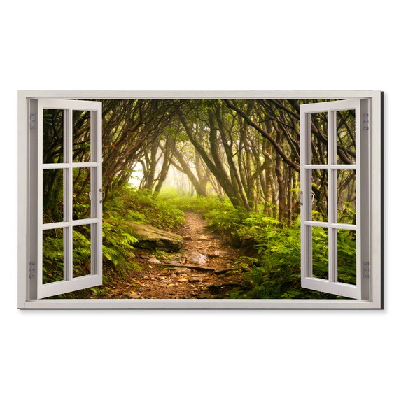 Craggy Gardens Hiking Trail Forest Window View Window Frame Style Modern Design Home Decor Print Wall Art Picture Ready To Hang