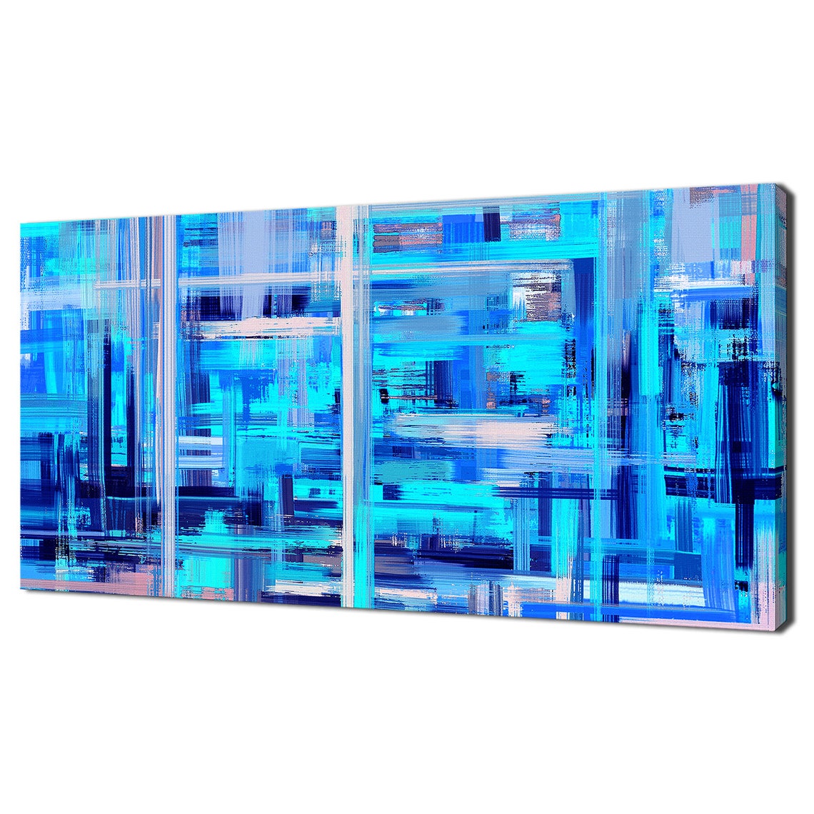 Abstract Blue Teal Geometric Brushstroke Modern Art Canvas Poster
