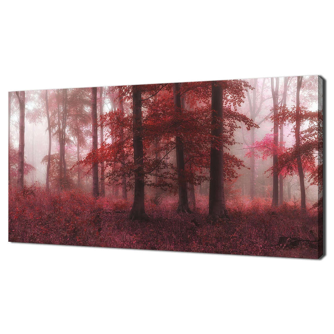 Misty Autumn Forest Red Pink Foliage Trees Fog Woodland Fall Poster