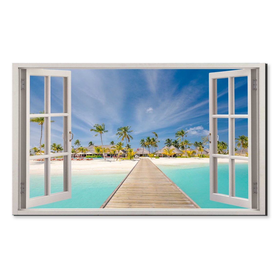 Tropical Island Wooden Pier Turquoise Water Palm Beach Resort Poster