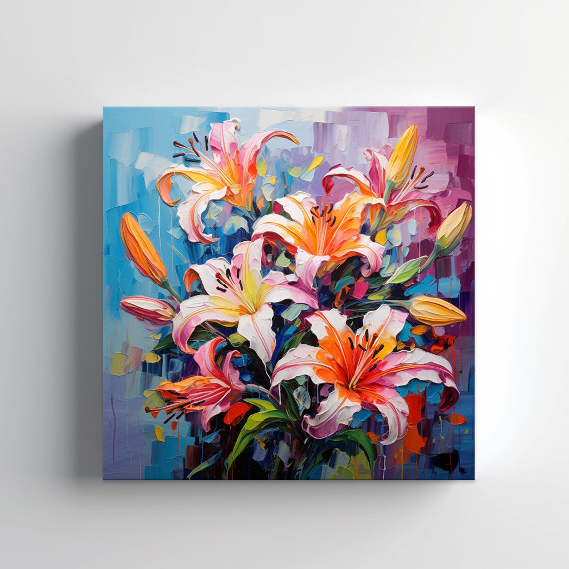 Vibrant Lilies Bouquet Oil Painting Colorful Floral Still Life Poster - Image 2