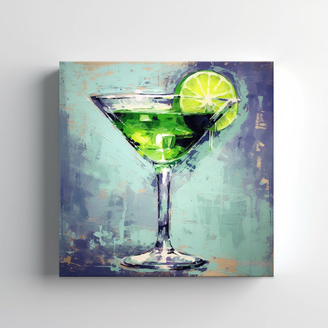 Green Lime Martini Glass Turquoise Textured Modern Bar Art Poster - Image 3