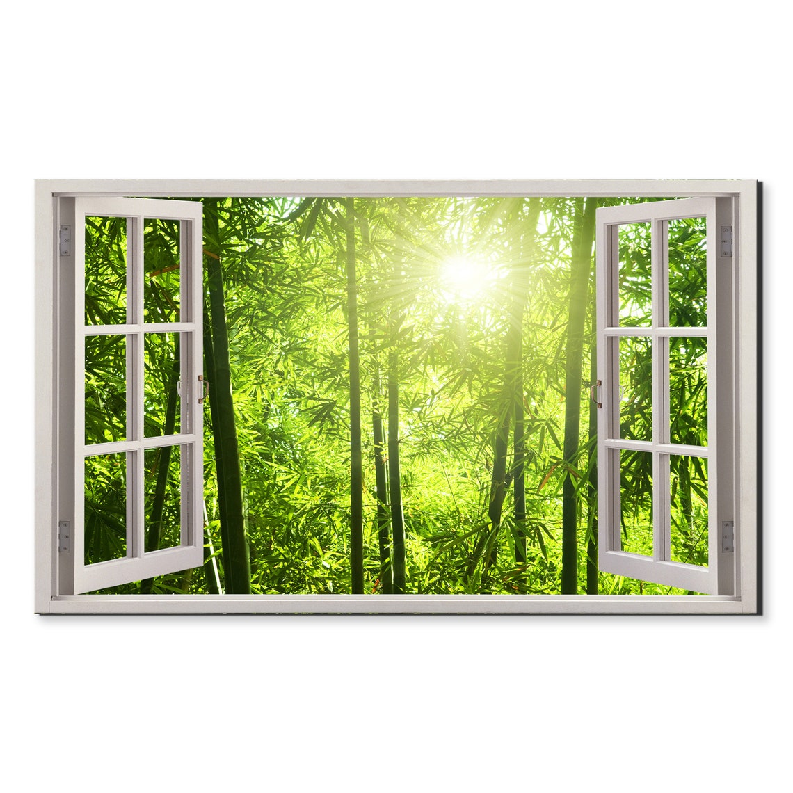Bamboo Forest Sunlight Open Window Frame View Nature Wall Art Poster