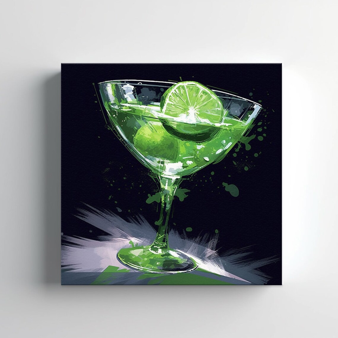 Green Margarita Cocktail Lime Wheel Dark Background Art Print - Image 3