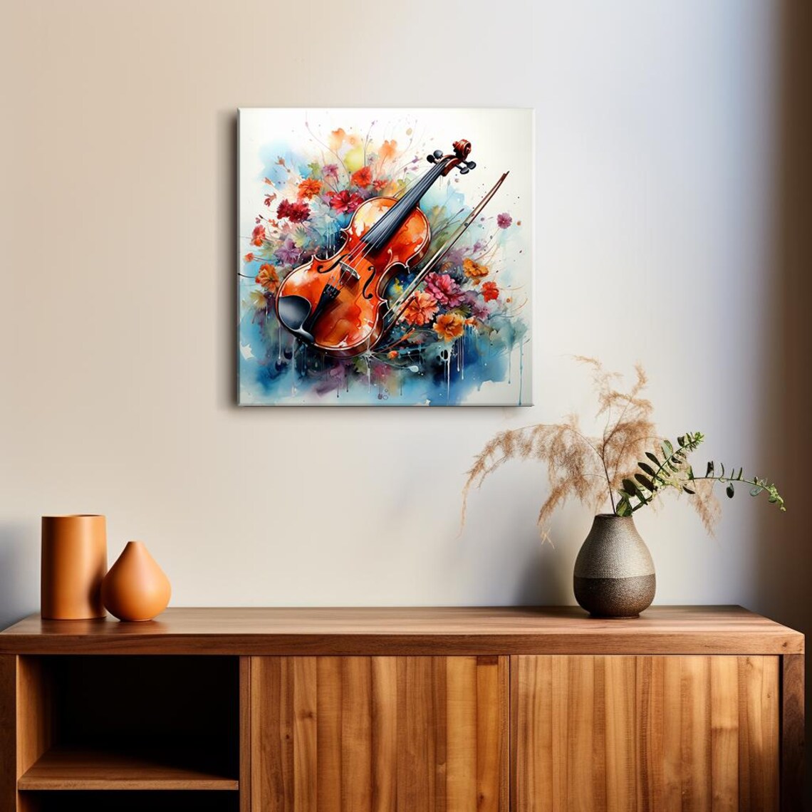 Violin Floral Watercolor Colorful Wildflowers Classical Music Poster - Image 2
