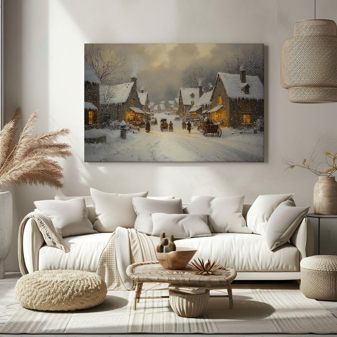 Christmas In The Snowy Village Vintage Painting Style Print Farmhouse Decor Art Nature Picture Wall Hanging Fine Art Print - Image 2