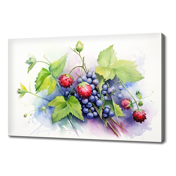 Wild Strawberries Blueberries Fruits Watercolour Print Colourful Kitchen Wall Art Fruit Print Kitchen Restaurant Wall Decor
