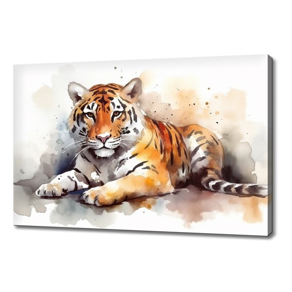Tiger Lying Down Watercolour Splash Wildlife Portrait Art Poster